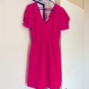 Hot pink flowy flutter sleeve dress